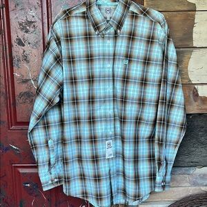 Cinch Blue and Brown Plaid Button-Down Shirt